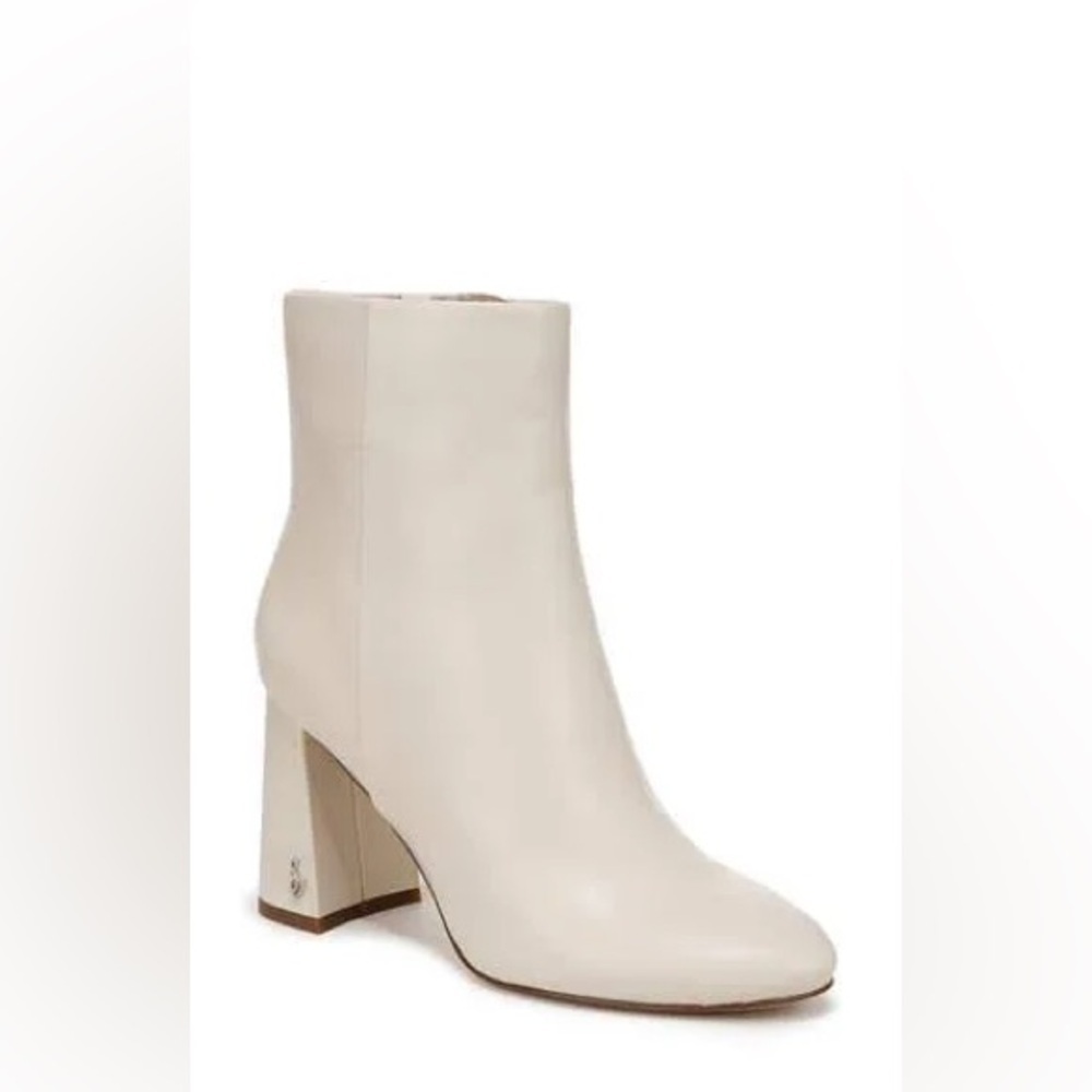 Sam Edelman Ivory White Square Toed Winnie Heeled Ankle Boot Bootie Size 8.5